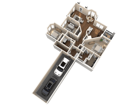 Floor plan for 3 beds, 2 baths, 1376 sqft